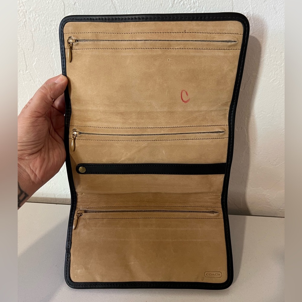 Coach Vintage Genuine Black Leather Trifold Jewelry Travel Case - Picture 4 of 11